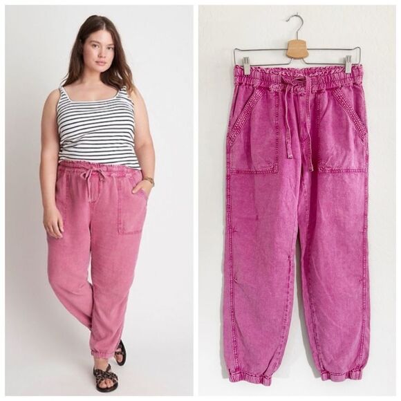 Anthropologie Rhys Linen Blend Utility Jogger in Pink Size S - Picture 1 of 8